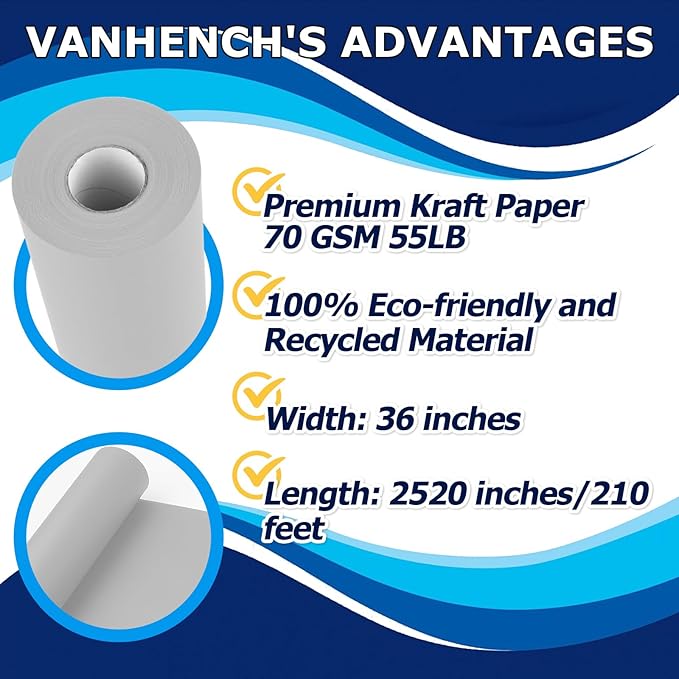 Vanhench 36" x 2520" (210') Grey Wrapping Paper, Solid Color for Men Art Kraft Craft Paper for Birthday Fathers Day Bouquet Flower Wrapping and Bulletin Board
