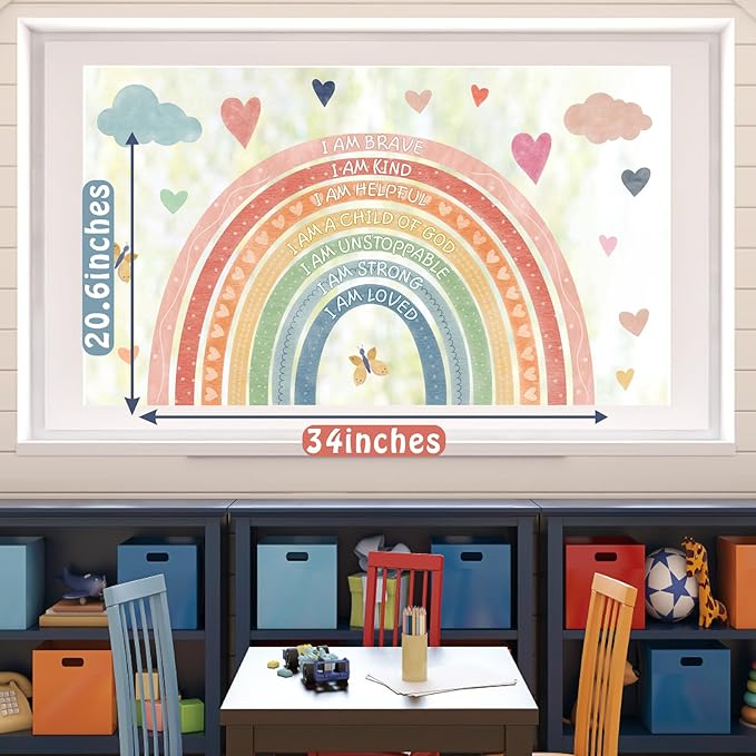 Large Rainbow Window Stickers Kids Inspirational Window Decals Peel and Stick Double Sided Rainbow Window Clings Anti Collision Motivational Window Decals for Nursery Playroom Classroom Bedroom Decor