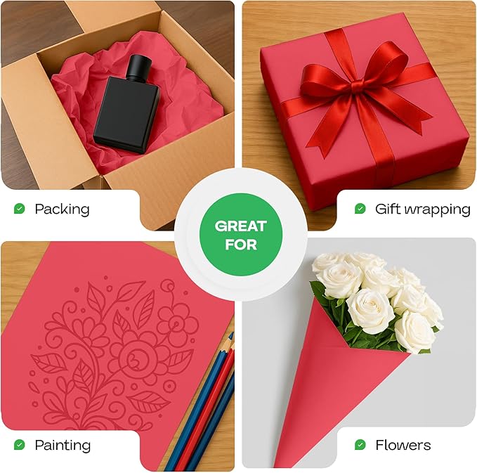 12" x 1200" (100 ft) Christmas Red Kraft Paper Roll, Pack of 2 - USA-Made Quality Craft Paper for Gift Wrapping, Kids' Arts & Crafts, School Projects - Natural Material 50lb Thickness by IDL Packaging