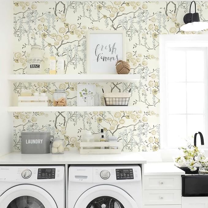 Orainege Peel and Stick Wallpaper Vintage Floral Contact Paper 17.7in ×118.1in Beige Floral Wallpaper Peel and Stick Removable Wall Paper for Bathroom Waterproof