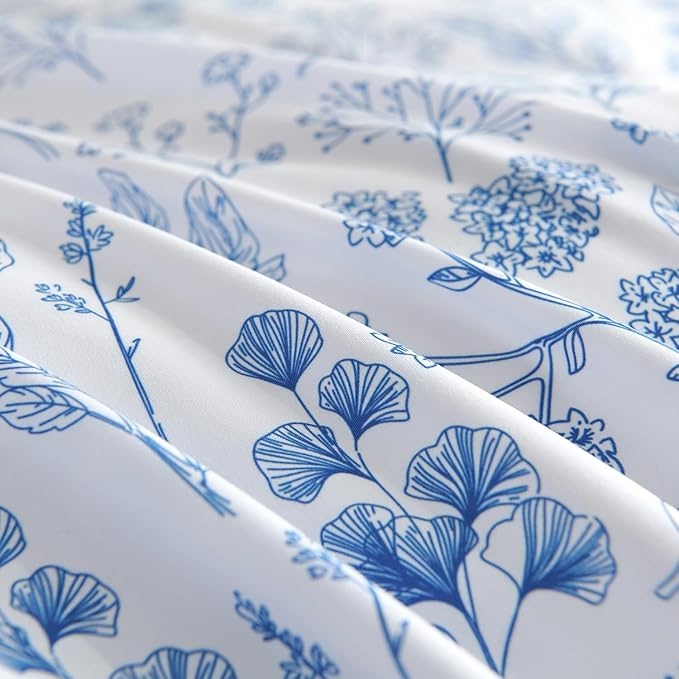 Nayoroom Blue Floral Duvet Cover Queen Size Cottagecore Botanical Flower Spring Comforter Cover 3 Pcs Soft Breathable Microfiber Pastoral Aesthetic Bedding Set Gift for Women
