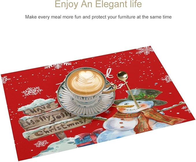 Santa Claus Placemats Red Country Farmhouse Winter Christmas Snowflake Cute Snowman Placemats Table Kitchen Dining Party 12x18 Inch Set of 4