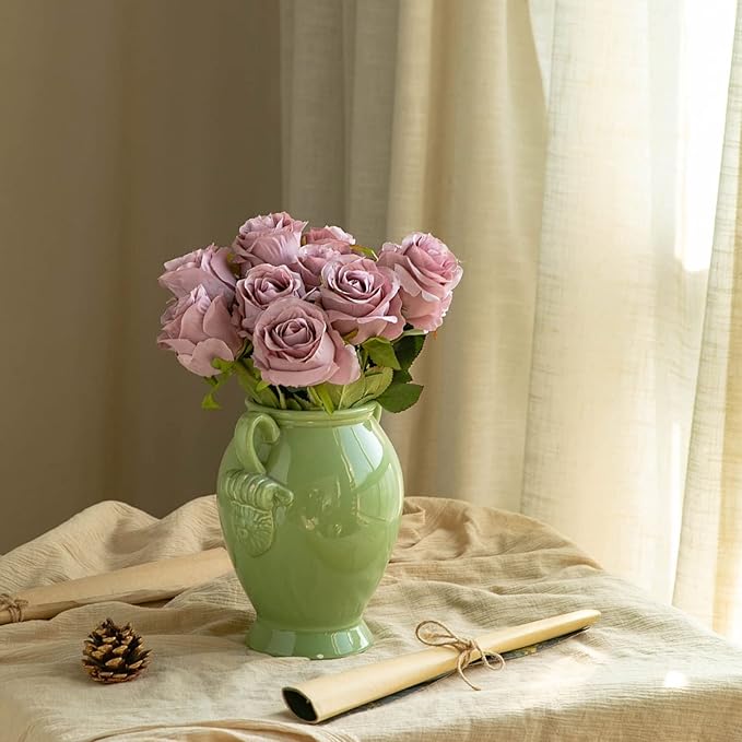 Nubry Artificial Silk Rose Flower Single Stem Lifelike Vintage Fake Rose for Wedding Bouquet Floral Arrangements Home Party Centerpiece Decoration, 10pcs (Vintage Mauve)