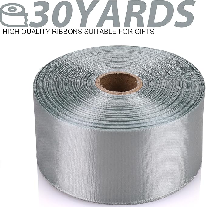 1-1/2 Inch 30 Yards Silver Solid Satin Ribbon for Gift Wrapping,Craft Floral Bouquets,Wedding Party,Timeless Flower,Decoration Floral Hair,Balloons