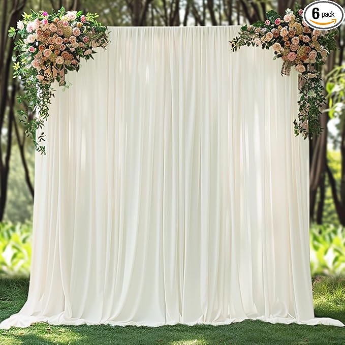 30x10ft Wrinkle Free Ivory Backdrop Curtain for Parties Soft Fabric Drapes Wedding Ivory Curtain Backdrop for Birthday Party Decorations Background for Photography 5x10ft,6 Panels