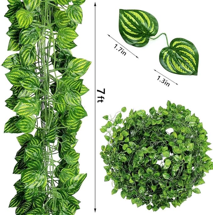 168 feet Artificial Vines Greenery Garland Fake Hanging Leaves Faux Foliage Plants for Wedding Party Garden Home Kitchen Office Wall Decorations (Watermelon/24 Strands)