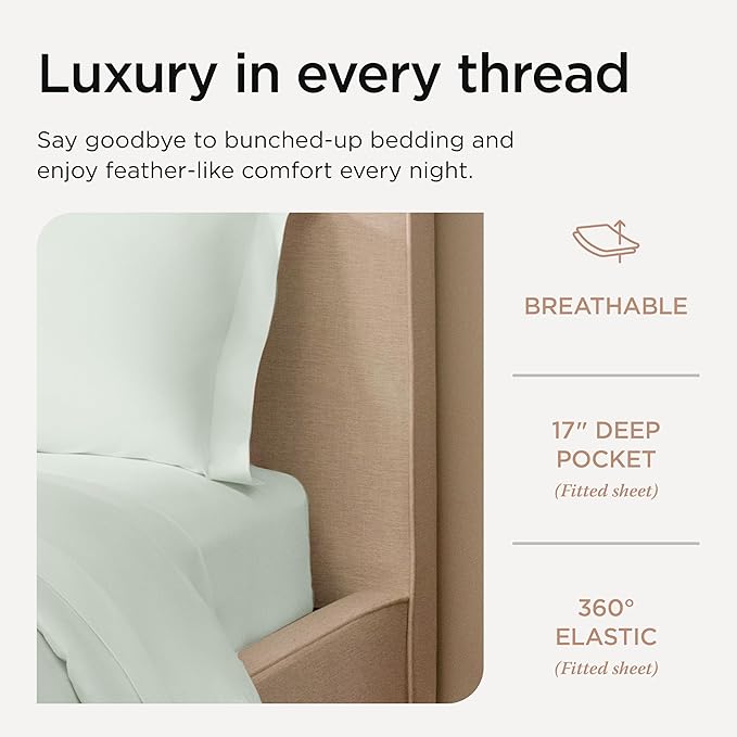 Threadmill California King Sheets, Certified American Supima Cotton Sheets, 1200 Thread Count Hotel Quality, 4 Piece Luxury Bed Sheets Set with Elasticized Extra Deep Pocket, Seaglass