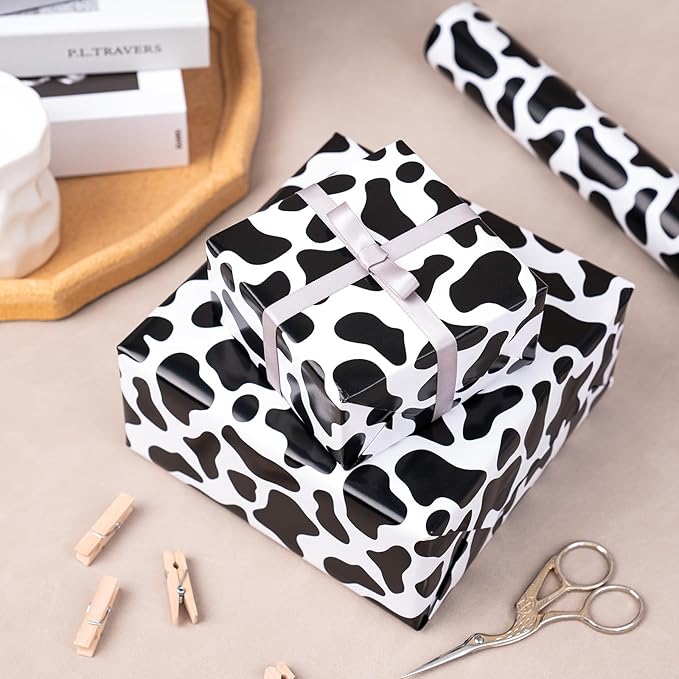 WRAPAHOLIC Cow Wrapping Paper Sheet - 12 Sheets Cow Prints Design Folded Flat for Birthday, Wedding, Baby Showers - 19.7 Inch X 30 Inch Per Sheet