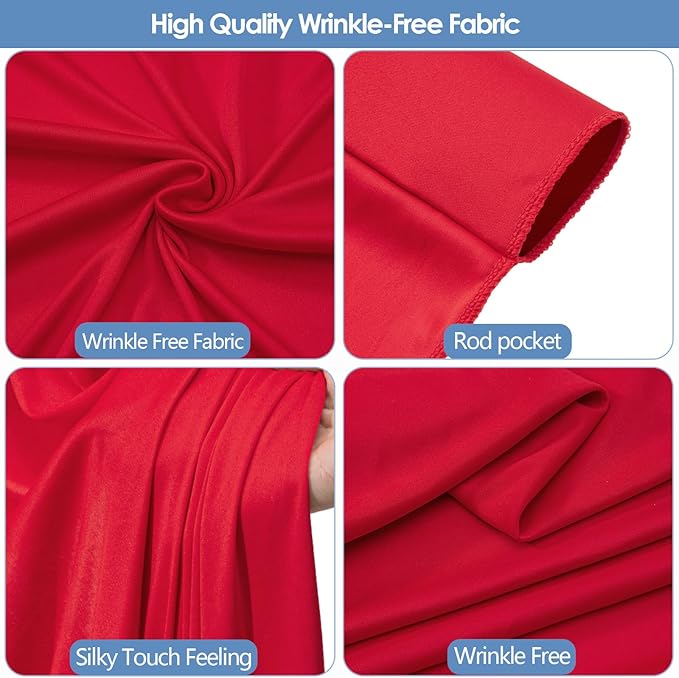 10x10ft Wrinkle Free Red Backdrop Curtain for Parties Soft Fabric Drapes Wedding Red Curtain Backdrop for Birthday Party Decorations Background for Photography 5x10ft, 2 Panels
