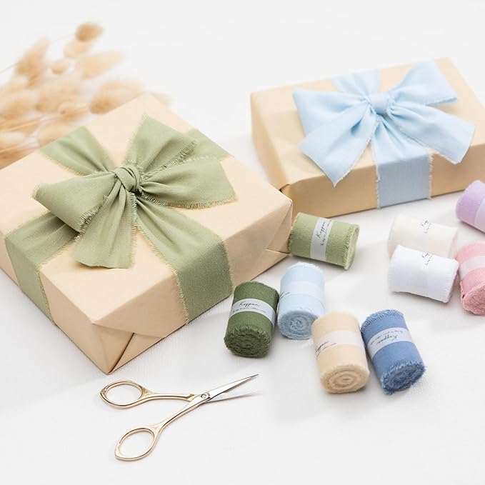 1-1/2" x 18 Yd Cotton Ribbon for Gift Wrapping Wedding Invitations Bridal Flower Bouquets, Mixed Color Fabric Ribbons Set 2 Yards x 9 Rolls