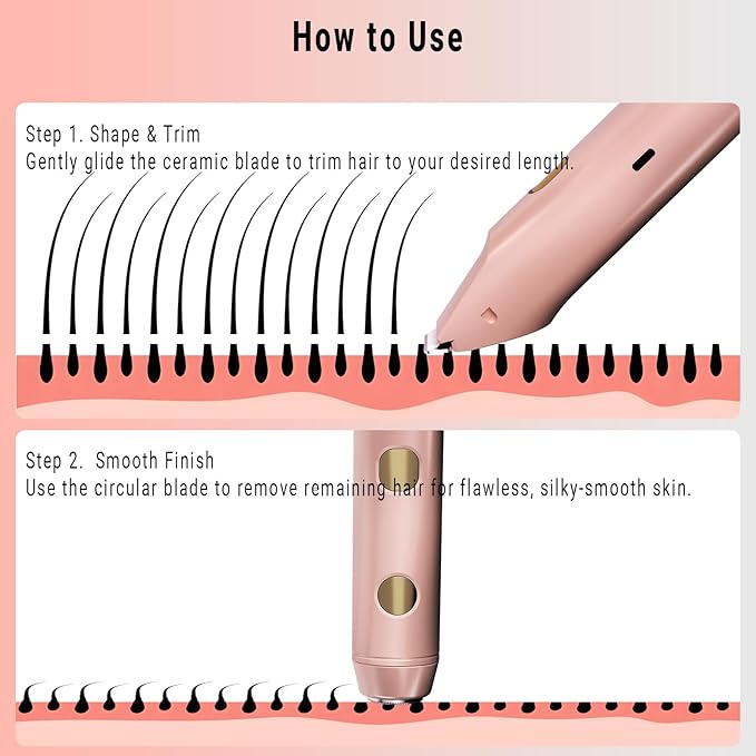 2-in-1 Bikini Trimmer for Women, Bikini Shaver with Dual Heads, Body and Facial Hair Removal, Cordless Rechargeable Electric Razors for Face Chin Pubic Underarm Legs, IPX7 Waterproof, Pink