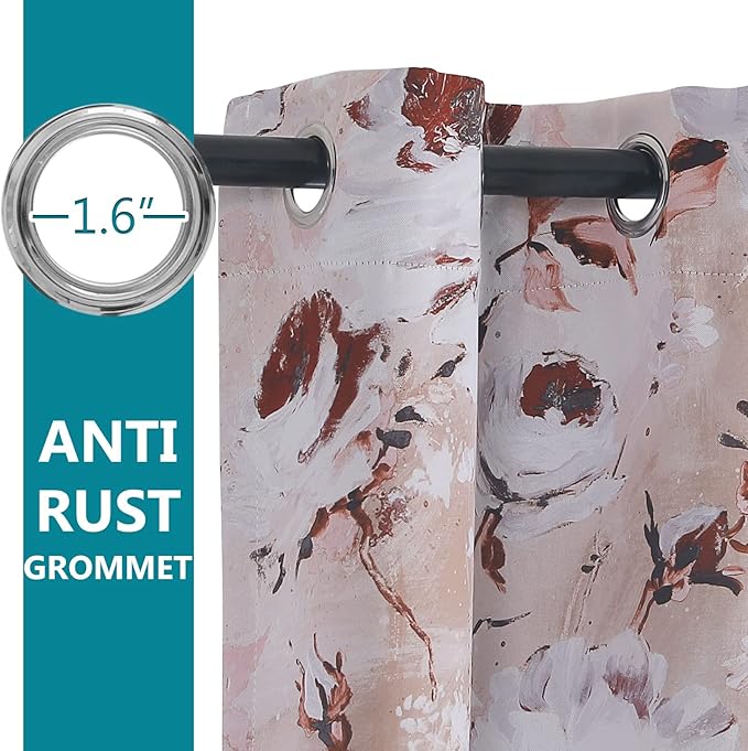 MYSKY HOME Floral Curtains - 63 inch Length, 2 Panels for Bedroom, Darkening Thermal Insulated, Flower Printed with Grommet in Burgundy and White