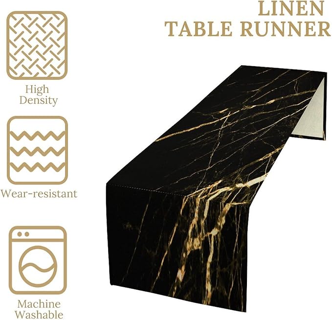 Black Grey Marble Table Runner Abstract Gold Black Grey Marble Pattern Seasonal Dinner Runner Table Decoration for Farmhouse Home Kitchen Dining Holiday Party 13x36in