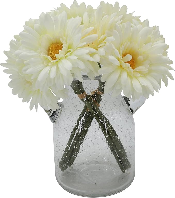 TOPIA Artificial African Daisies Flowers African Daisy Silk Flowers Artificial Gerbera Daisies Pack of 10 (White)