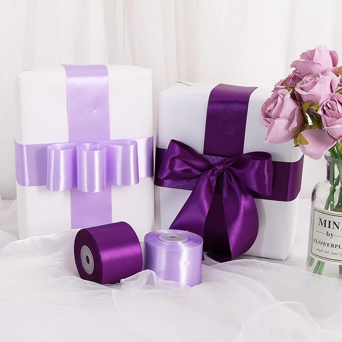 TONIFUL 2 Inch x 25 Yards Wide Purple Violet Satin Ribbon Solid Fabric Ribbons Roll for Valentine's Day Crafts Gift Wrapping Invitation Cards Floral Hair Bows Sewing Party Wedding Car Decoration