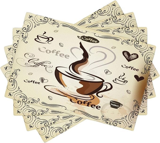 Coffee Kitchen Placemats Vintage Rustic Coffee Theme Latte Tea Cup Cappuccino Placemats Table Kitchen Dining Party 12x18 Inch Set of 4