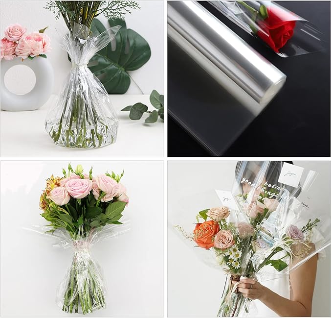 GcFoir Clear Cellophane Wrap Roll 34.5" Wide x 220 Ft Long, 3 Mil ThickPlastic Transparent Cello Wrapping Paper for Gift Baskets, Flower Bouquets, Large Cellophane Sheets for Arts & Crafts Food Safe