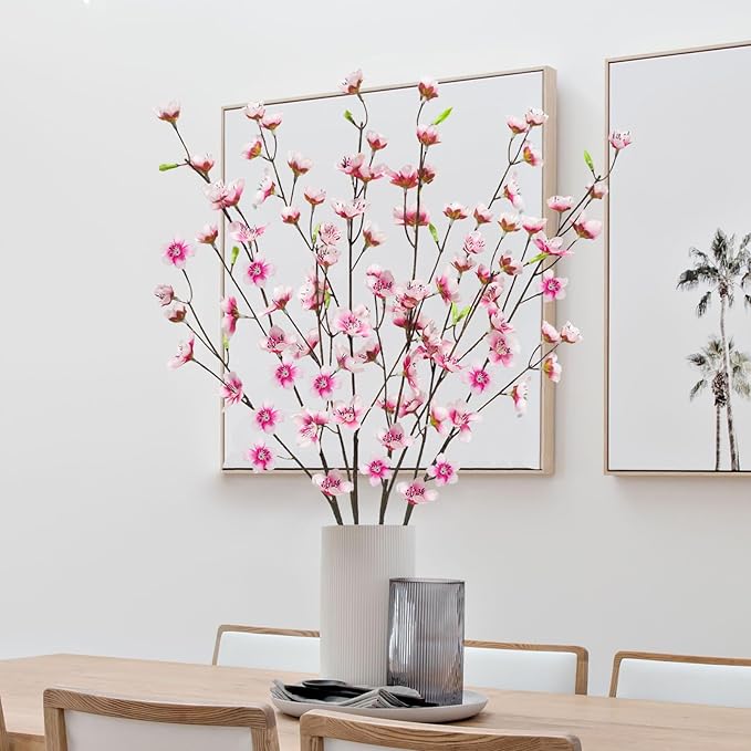4pcs Artificial Cherry Blossom Flowers 28‘’ Tall Silk Cherry Blossom Branches Faux Pink Peach Stems for Wedding Home Garden Vase Decor