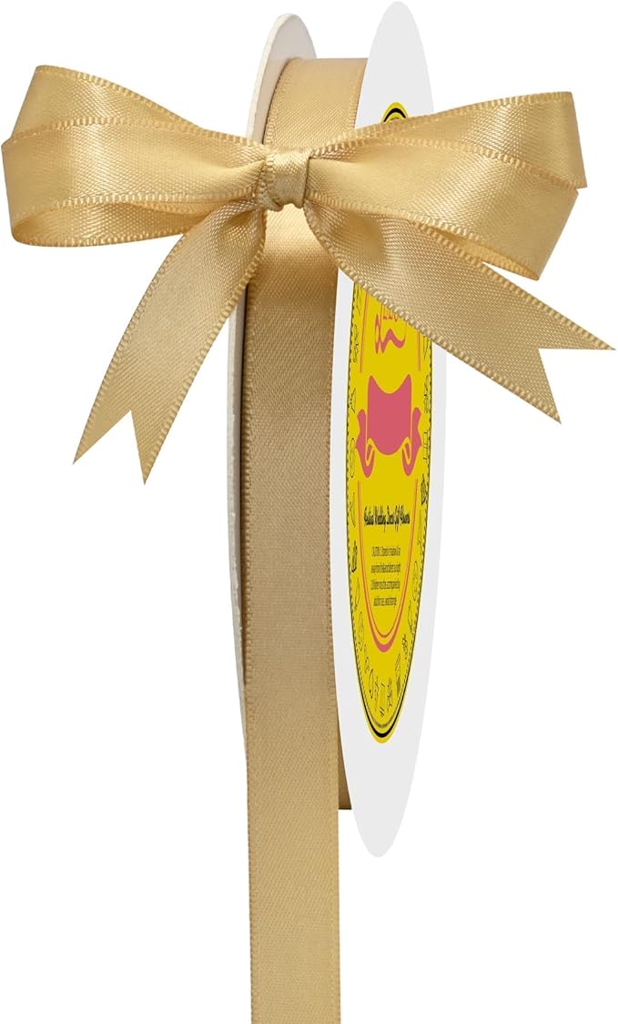 Double Face Gold Satin Ribbon 1/2 inch X 50 Yards Polyester Gold Ribbon for Gift Wrapping Very Suitable for Weddings Party Hair Bow Invitation Decorations and More