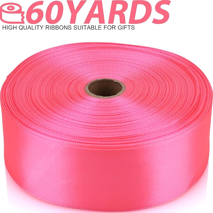 1-1/2 Inch 60 Yards Pink Solid Satin Ribbon for Gift Wrapping,Craft Floral Bouquets,Wedding Party,Timeless Flower,Decoration Floral Hair,Balloons