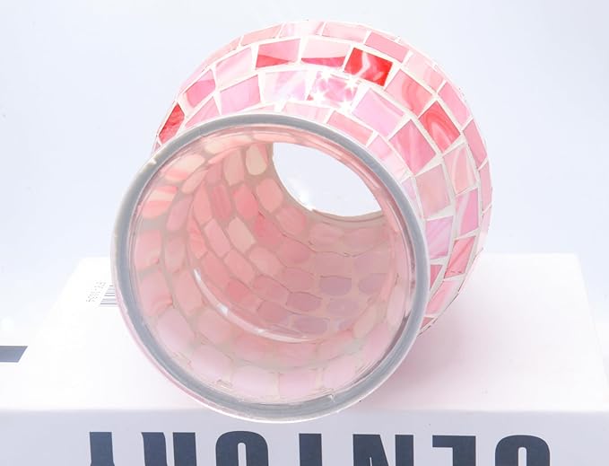8" H Pink Mosaic Vase.Exquisite Craftsmanship.Decor Home Modern Midsize All Handmade Mosaic Vases .Beautiful Glass Vase for Home&Office Decor.Unique Gift