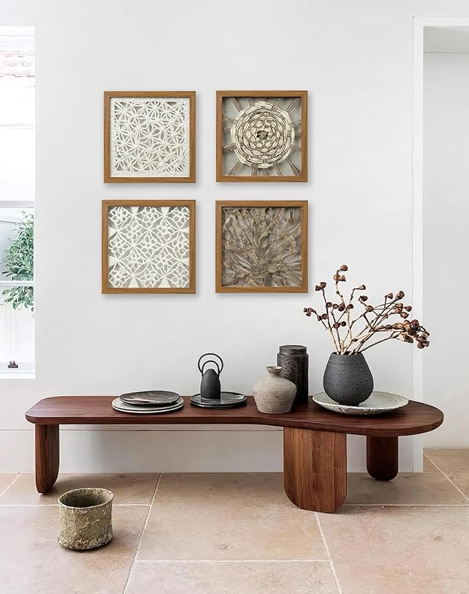 FOLKOR Boho Wall Art Living Room Decor, 12" Framed Rice Paper Shadow Box Art for Bedroom Decoration, Abstract Floating Wall Hanging Sculpture Accent for Modern Contemporary Home Improvement