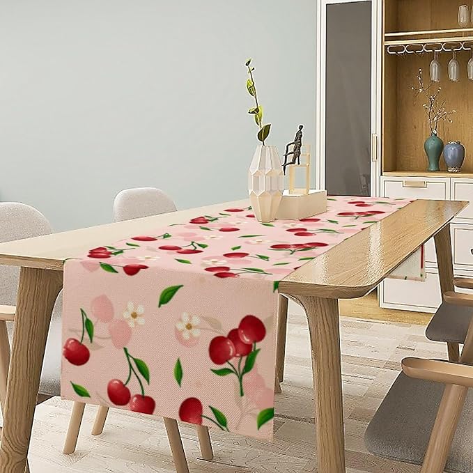 Cherry Table Runner,Spring Summer Fruit Tropical Birthday Party Decorations Dining Room Home Kitchen Table Decor 13 x 60In