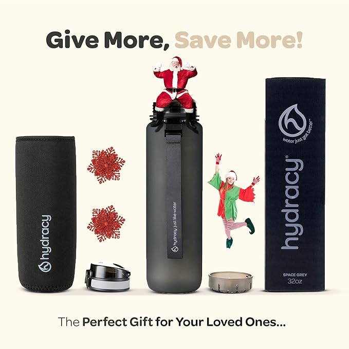 Hydracy Water Bottle with Time Marker -Large BPA Free Water Bottle & No Sweat Sleeve -Leak Proof Gym Bottle with Fruit Infuser Strainer & Times to Drink -Ideal for Fitness Sports & Outdoors