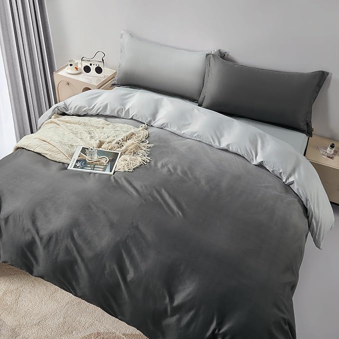 SAPHREAS King Size Black Gray Gradient Duvet Cover Set Microfiber Duvet Cover Set for All Season, 3 Pieces 1 Duvet Cover with Zipper 2 Pillow Shams (No Duvet Insert)