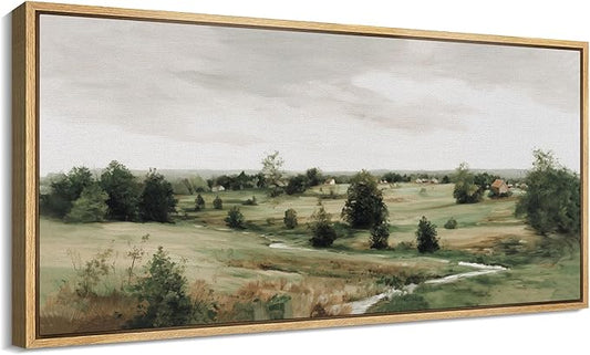 SIGNFORD Extra Large Framed Canvas Print Wall Art Rustic Countryside Landscape Illustrations Modern Art Relax/Calm Warm for Living Room, Bedroom, Office - 60"x30"