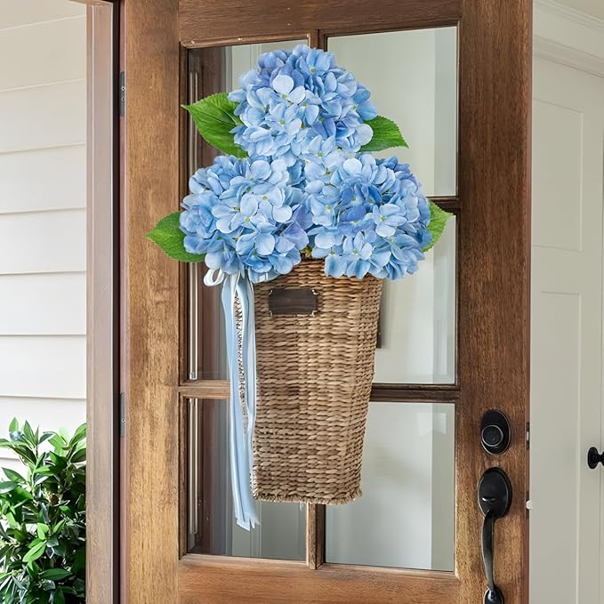 Oairse 3Pcs Blue Hydrangea Artificial Flowers 19.7 in Real Touch Faux Hydrangea Stems Silk Flowers with Stems Fake Blue Flowers Bouquet for Floral Arrangements Table Centerpieces Wedding Home Decor