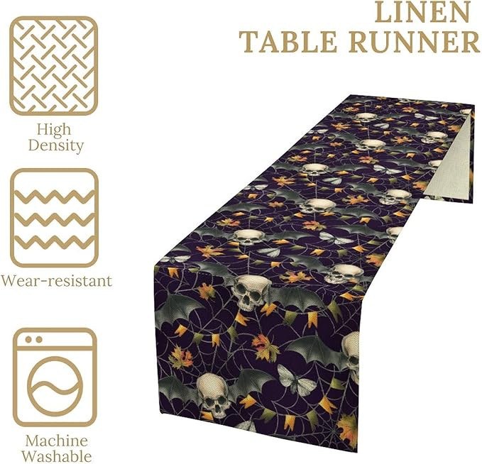 Gothic Table Runner,Vintage Moth Skull Bat Print Table Runner for Home Kitchen Table Dining Garden Farmhouse Wedding Party Decor 13x108 Inch