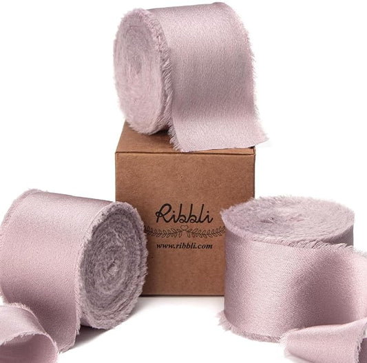 Ribbli Antique Mauve Silk Satin Ribbon 1.5 Inch x 30 Yard Handmade Frayed Chiffon Mauve Ribbon for Gift Wrapping Wedding Invitations Bridal Bouquets Home Decor