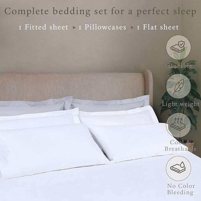 Threadmill - White King Sheets Set, Soft 100% Cotton Cooling Sheets Deep Pockets Snug Fit Elastic, 500 Thread Count, 4-Pc Bedsheet Set, Beats Egyptian Cotton Claim (Solid - Pure White)
