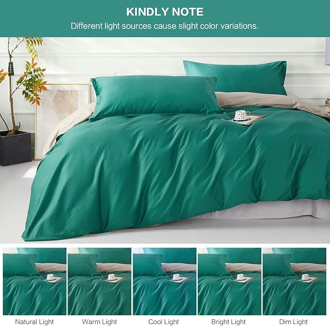 SAPHREAS Teal Duvet Cover Queen Size 3 Pieces Extra Soft 100% Cotton Bedding Set, Includes 1 Green Duvet Cover 90"x90" with Zipper Closure & 2 Pillow Shams, Comforter Not Included