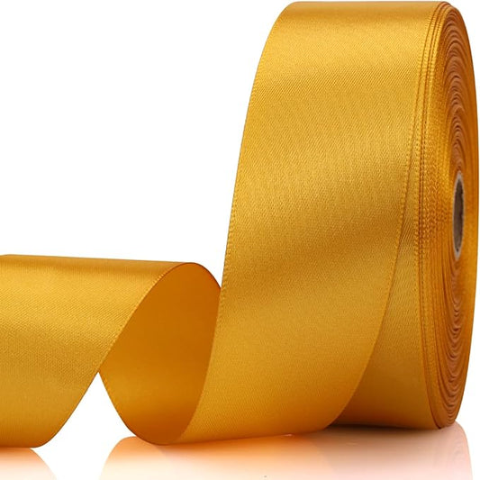 1-1/2 Inch 60 Yards Gold Solid Satin Ribbon for Gift Wrapping,Craft Floral Bouquets,Wedding Party,Timeless Flower,Decoration Floral Hair,Balloons
