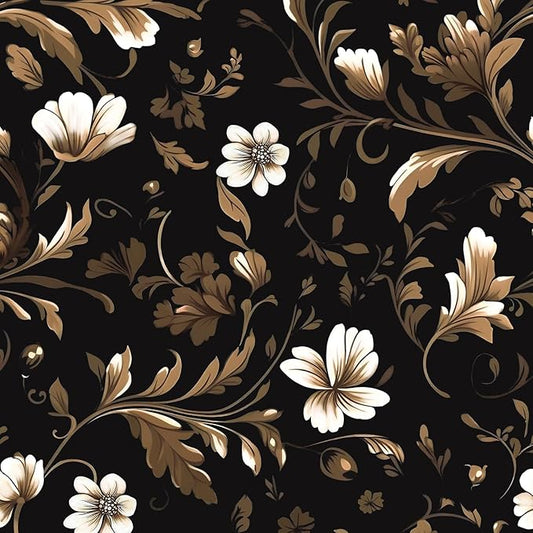 Vintage Wallpaper Peel and Stick Black Floral Wallpaper Black White Wall Paper Gold Leaf Contact Paper Waterproof Self-Adhesive Wall Covering for Bathroom Countertop Desk Cabinet 17.4" x 118"
