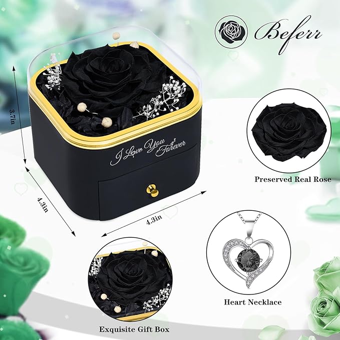 Beferr Birthday Gifts for Women Preserved Real Rose with Necklace Eternal Roses Forever Flowers for Delivery Prime Christmas Day Gifts for Mom Grandma Wife Sister Her from Daughter