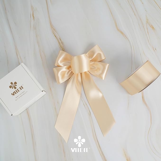 MEEDEE Champagne Satin Ribbon 2 Inch Champagne Ribbon Lux Double Faced Ribbons by 25 Yards Silk Satin Ribbons for Gift Wrapping, Wedding, Flower Bouquet, Holiday Decorating
