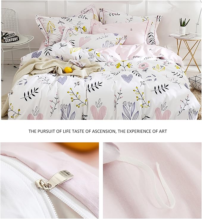 HighBuy Girls Duvet Cover Twin XL Floral Aesthetic Coquette Bedding Set White Pink Premium Cotton Teens Flower Bedding Set Twin XL Kids Reversible Comforter Cover Soft Branches Bedding Collection