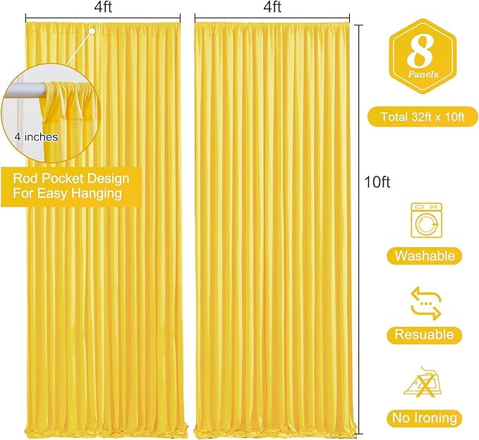 Yellow Backdrop Curtains-Wrinkle-Free Polyester Photography Drapes Party Curtain Background for Baby Shower Wedding Decorations- 32 X10FT (Yellow)