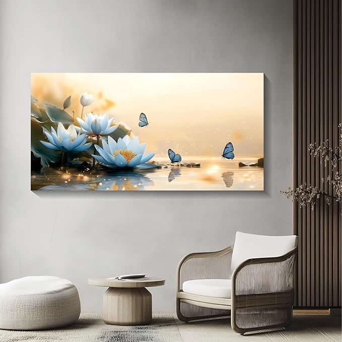 Iallbin Zen Stone Wall Art & Zen Wall Decor, sense of peace and natural beauty -for Yoga Meditation Room, Spa & Bathroom, Soft Hazy Dawn Art Deco Style, Ready to Hang, 48x24 Inches