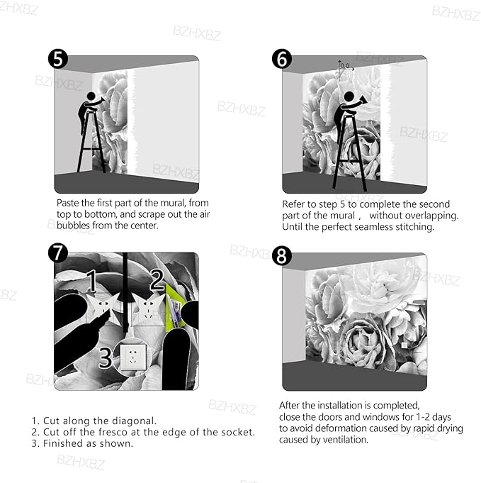 Grey Peony Floral Wallpaper Bedroom Black and White Flowers murals Aesthetic Room Decor Living Room tv Background Large Wall Mural - 91"x65" Not Peel and Stick