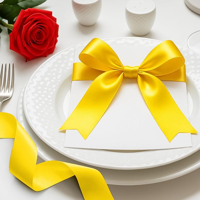 Fullive 1 1/2 Inch Yellow Ribbon, 30 Yards Ribbons for Crafts, Polyester Satin Ribbon for Gift Wrapping for Birthday Christmas Decorations Party Favor DIY Bows Floral Arrangements Wrapping Bouquet