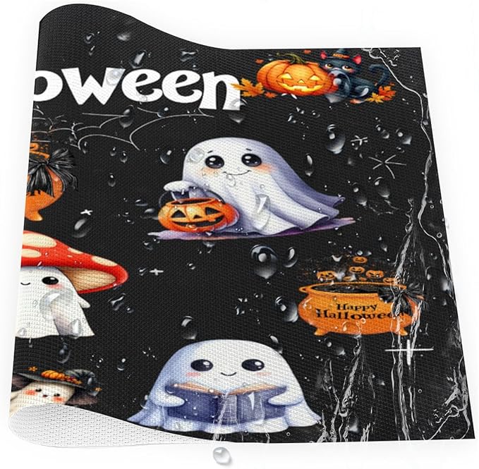 Halloween Ghosts Pumpkin Cute Placemats Set of 4 PVC Vinyl Non Slip Table Mats Heat Resistant Place Mats Washable Wipeable Dining Table Mat for Kitchen Decor Party Indoor Outdoor Decorative Gift