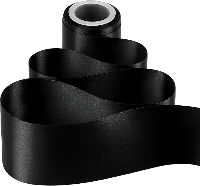 MEEDEE Black Satin 3 Inch Ribbon Lux Double Faced Extra Wide Ribbon Black Christmas Tree Ribbons by 10 Yards Silk Ribbons for Halloween Wreaths Bow, Satin Weddings Decor