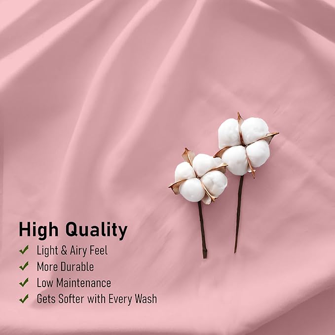 RUVANTI 100% Cotton Full Size Bed Sheets, 4 Pieces, Soft & Breathable Percale Weave Bedding, Deep Pocket 16", Hotel Standard, Crisp Cool Feel, Durable, Perfect Sheet Set Dyed, Bridal Rose