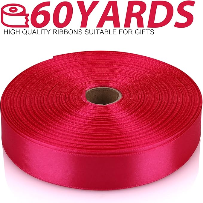 7/8 Inch 60 Yards Hot Pink Satin Craft Ribbon-Single Face Polyester Ribbon for Handmade Roses,Gift Wrapping,Timeless Flower,Bouquets,Wedding and Party Decoration