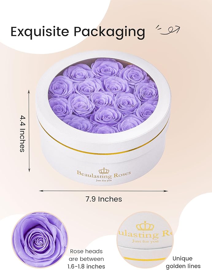 Preserved Roses Forever Flowers Real Roses in a Box Mother's Day Birthday Flowers for Her Mom Women Wife Valentine's Day, 16 Light Purple Roses