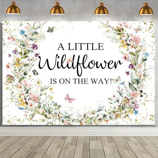 MEHOFOND 7x5ft Wildflower Baby Shower Backdrop A Little Wildflower is On The Way Decorations Banner Wildflower Theme Baby Shower Photography Background Watercolor Floral Backdrop Photo Booth Props